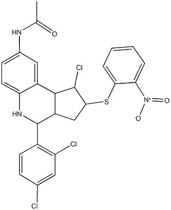 N-[1-chloro-4-(2,4-dichlorophenyl)-2-({2-nitrophenyl}sulfanyl)-2,3,3a,4,5,9b-hexahydro-1H-cyclopenta[c]quinolin-8-yl]acetamide Struktur