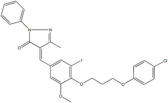 4-{4-[3-(4-chlorophenoxy)propoxy]-3-iodo-5-methoxybenzylidene}-5-methyl-2-phenyl-2,4-dihydro-3H-pyrazol-3-one Struktur