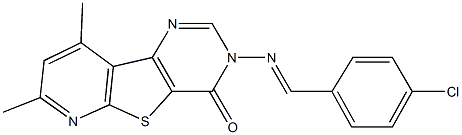 3-[(4-chlorobenzylidene)amino]-7,9-dimethylpyrido[3',2':4,5]thieno[3,2-d]pyrimidin-4(3H)-one Struktur