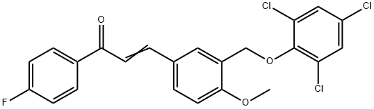 1-(4-fluorophenyl)-3-{4-methoxy-3-[(2,4,6-trichlorophenoxy)methyl]phenyl}-2-propen-1-one Struktur