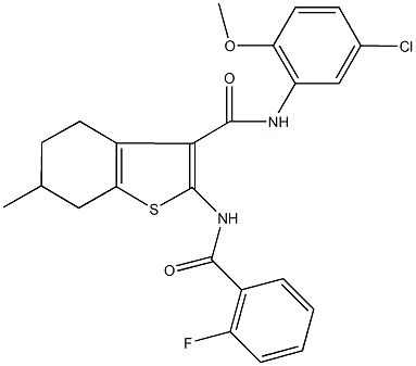 N-(5-chloro-2-methoxyphenyl)-2-[(2-fluorobenzoyl)amino]-6-methyl-4,5,6,7-tetrahydro-1-benzothiophene-3-carboxamide Struktur