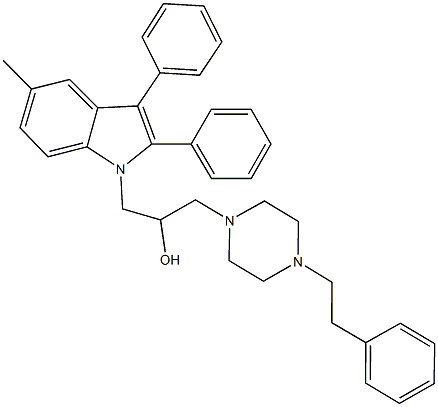 1-(5-methyl-2,3-diphenyl-1H-indol-1-yl)-3-[4-(2-phenylethyl)-1-piperazinyl]-2-propanol Struktur