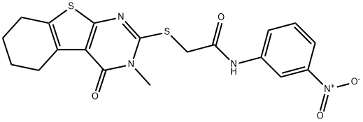 N-{3-nitrophenyl}-2-[(3-methyl-4-oxo-3,4,5,6,7,8-hexahydro[1]benzothieno[2,3-d]pyrimidin-2-yl)sulfanyl]acetamide Struktur