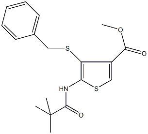 methyl 4-(benzylsulfanyl)-5-[(2,2-dimethylpropanoyl)amino]-3-thiophenecarboxylate Struktur