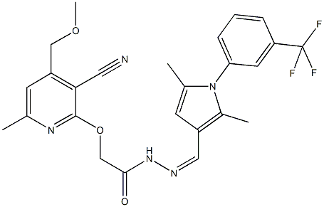 2-{[3-cyano-4-(methoxymethyl)-6-methyl-2-pyridinyl]oxy}-N'-({2,5-dimethyl-1-[3-(trifluoromethyl)phenyl]-1H-pyrrol-3-yl}methylene)acetohydrazide Struktur