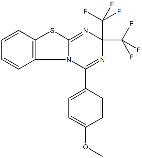 4-(4-methoxyphenyl)-2,2-bis(trifluoromethyl)-2H-[1,3,5]triazino[2,1-b][1,3]benzothiazole Struktur