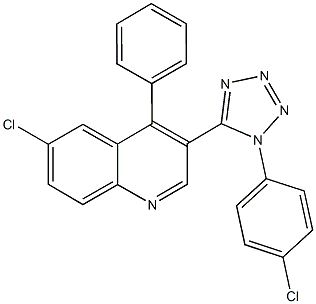 6-chloro-3-[1-(4-chlorophenyl)-1H-tetraazol-5-yl]-4-phenylquinoline Struktur