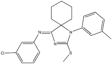 N-(3-chlorophenyl)-N-[1-(3-methylphenyl)-2-(methylsulfanyl)-1,3-diazaspiro[4.5]dec-2-en-4-ylidene]amine Struktur