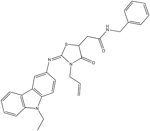 2-{3-allyl-2-[(9-ethyl-9H-carbazol-3-yl)imino]-4-oxo-1,3-thiazolidin-5-yl}-N-benzylacetamide Struktur