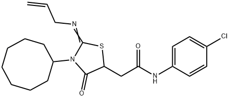 2-[2-(allylimino)-3-cyclooctyl-4-oxo-1,3-thiazolidin-5-yl]-N-(4-chlorophenyl)acetamide Struktur