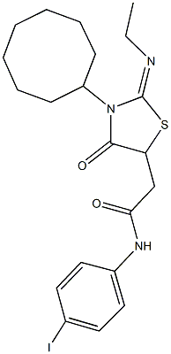 2-[3-cyclooctyl-2-(ethylimino)-4-oxo-1,3-thiazolidin-5-yl]-N-(4-iodophenyl)acetamide Struktur