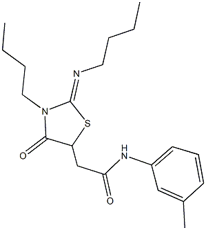 2-[3-butyl-2-(butylimino)-4-oxo-1,3-thiazolidin-5-yl]-N-(3-methylphenyl)acetamide Struktur