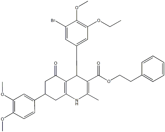 2-phenylethyl 4-(3-bromo-5-ethoxy-4-methoxyphenyl)-7-(3,4-dimethoxyphenyl)-2-methyl-5-oxo-1,4,5,6,7,8-hexahydro-3-quinolinecarboxylate Struktur