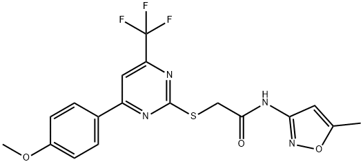 2-{[4-(4-methoxyphenyl)-6-(trifluoromethyl)-2-pyrimidinyl]sulfanyl}-N-(5-methyl-3-isoxazolyl)acetamide Struktur