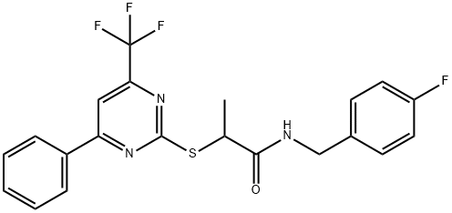 N-(4-fluorobenzyl)-2-{[4-phenyl-6-(trifluoromethyl)-2-pyrimidinyl]sulfanyl}propanamide Struktur