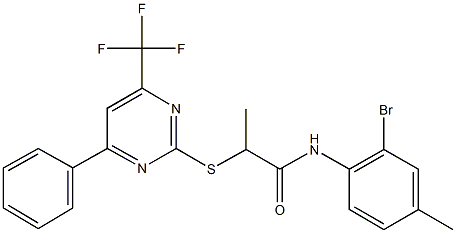 N-(2-bromo-4-methylphenyl)-2-{[4-phenyl-6-(trifluoromethyl)-2-pyrimidinyl]sulfanyl}propanamide Struktur