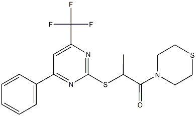 1-methyl-2-oxo-2-(4-thiomorpholinyl)ethyl 4-phenyl-6-(trifluoromethyl)-2-pyrimidinyl sulfide Struktur