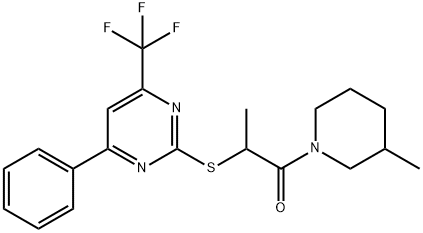 1-methyl-2-(3-methyl-1-piperidinyl)-2-oxoethyl 4-phenyl-6-(trifluoromethyl)-2-pyrimidinyl sulfide Struktur