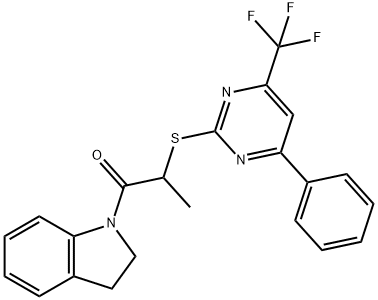 2-(2,3-dihydro-1H-indol-1-yl)-1-methyl-2-oxoethyl 4-phenyl-6-(trifluoromethyl)-2-pyrimidinyl sulfide Struktur