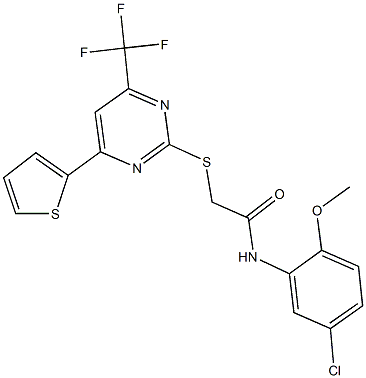 N-(5-chloro-2-methoxyphenyl)-2-{[4-(2-thienyl)-6-(trifluoromethyl)-2-pyrimidinyl]sulfanyl}acetamide Struktur