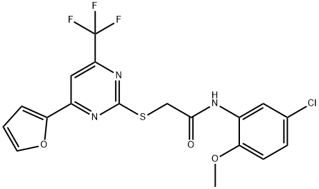 N-(5-chloro-2-methoxyphenyl)-2-{[4-(2-furyl)-6-(trifluoromethyl)-2-pyrimidinyl]sulfanyl}acetamide Struktur