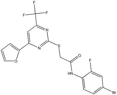 N-(4-bromo-2-fluorophenyl)-2-{[4-(2-furyl)-6-(trifluoromethyl)-2-pyrimidinyl]sulfanyl}acetamide Struktur