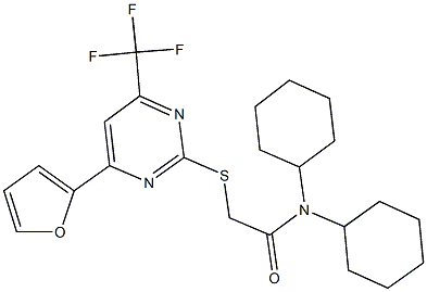 N,N-dicyclohexyl-2-{[4-(2-furyl)-6-(trifluoromethyl)-2-pyrimidinyl]sulfanyl}acetamide Struktur