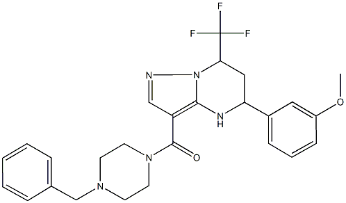 3-[3-[(4-benzyl-1-piperazinyl)carbonyl]-7-(trifluoromethyl)-4,5,6,7-tetrahydropyrazolo[1,5-a]pyrimidin-5-yl]phenyl methyl ether Struktur