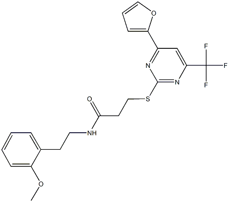 3-{[4-(2-furyl)-6-(trifluoromethyl)-2-pyrimidinyl]sulfanyl}-N-[2-(2-methoxyphenyl)ethyl]propanamide Struktur