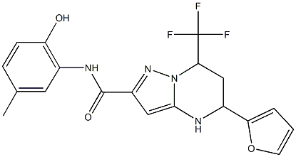 5-(2-furyl)-N-(2-hydroxy-5-methylphenyl)-7-(trifluoromethyl)-4,5,6,7-tetrahydropyrazolo[1,5-a]pyrimidine-2-carboxamide Struktur