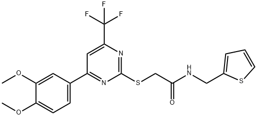 2-{[4-(3,4-dimethoxyphenyl)-6-(trifluoromethyl)-2-pyrimidinyl]sulfanyl}-N-(2-thienylmethyl)acetamide Struktur