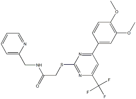 2-{[4-(3,4-dimethoxyphenyl)-6-(trifluoromethyl)-2-pyrimidinyl]sulfanyl}-N-(2-pyridinylmethyl)acetamide Struktur