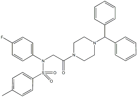 N-[2-(4-benzhydryl-1-piperazinyl)-2-oxoethyl]-N-(4-fluorophenyl)-4-methylbenzenesulfonamide Struktur