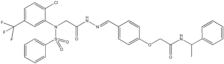 2-[4-(2-{[2-chloro(phenylsulfonyl)-5-(trifluoromethyl)anilino]acetyl}carbohydrazonoyl)phenoxy]-N-(1-phenylethyl)acetamide Struktur