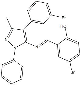 4-bromo-2-({[4-(3-bromophenyl)-3-methyl-1-phenyl-1H-pyrazol-5-yl]imino}methyl)phenol Struktur