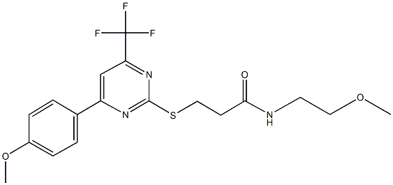 N-(2-methoxyethyl)-3-{[4-(4-methoxyphenyl)-6-(trifluoromethyl)-2-pyrimidinyl]sulfanyl}propanamide Struktur