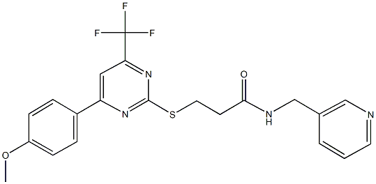 3-{[4-(4-methoxyphenyl)-6-(trifluoromethyl)-2-pyrimidinyl]sulfanyl}-N-(3-pyridinylmethyl)propanamide Struktur