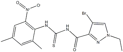 N-[(4-bromo-1-ethyl-1H-pyrazol-3-yl)carbonyl]-N'-{2-nitro-4,6-dimethylphenyl}thiourea Struktur