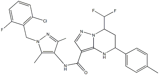 N-[1-(2-chloro-6-fluorobenzyl)-3,5-dimethyl-1H-pyrazol-4-yl]-7-(difluoromethyl)-5-(4-methylphenyl)-4,5,6,7-tetrahydropyrazolo[1,5-a]pyrimidine-3-carboxamide Struktur