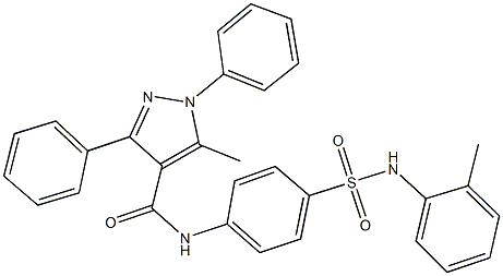 5-methyl-1,3-diphenyl-N-[4-(2-toluidinosulfonyl)phenyl]-1H-pyrazole-4-carboxamide Struktur