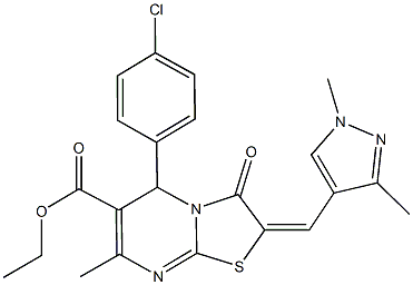 ethyl 5-(4-chlorophenyl)-2-[(1,3-dimethyl-1H-pyrazol-4-yl)methylene]-7-methyl-3-oxo-2,3-dihydro-5H-[1,3]thiazolo[3,2-a]pyrimidine-6-carboxylate Struktur