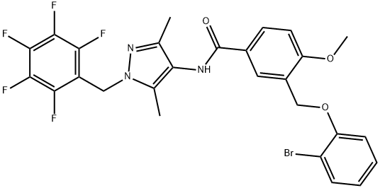 3-[(2-bromophenoxy)methyl]-N-[3,5-dimethyl-1-(2,3,4,5,6-pentafluorobenzyl)-1H-pyrazol-4-yl]-4-methoxybenzamide Struktur