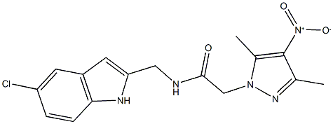 N-[(5-chloro-1H-indol-2-yl)methyl]-2-{4-nitro-3,5-dimethyl-1H-pyrazol-1-yl}acetamide Struktur