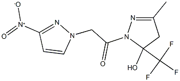 1-({3-nitro-1H-pyrazol-1-yl}acetyl)-3-methyl-5-(trifluoromethyl)-4,5-dihydro-1H-pyrazol-5-ol Struktur