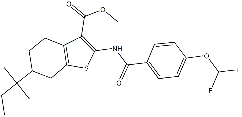 methyl 2-{[4-(difluoromethoxy)benzoyl]amino}-6-tert-pentyl-4,5,6,7-tetrahydro-1-benzothiophene-3-carboxylate Struktur