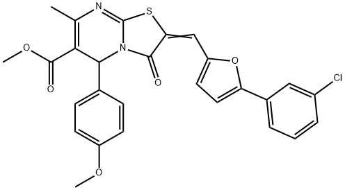 methyl 2-{[5-(3-chlorophenyl)-2-furyl]methylene}-5-(4-methoxyphenyl)-7-methyl-3-oxo-2,3-dihydro-5H-[1,3]thiazolo[3,2-a]pyrimidine-6-carboxylate Struktur