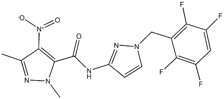 4-nitro-1,3-dimethyl-N-[1-(2,3,5,6-tetrafluorobenzyl)-1H-pyrazol-3-yl]-1H-pyrazole-5-carboxamide Struktur