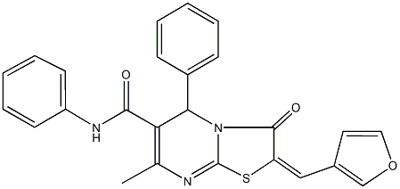 2-(3-furylmethylene)-7-methyl-3-oxo-N,5-diphenyl-2,3-dihydro-5H-[1,3]thiazolo[3,2-a]pyrimidine-6-carboxamide Struktur