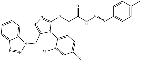 2-{[5-(1H-1,2,3-benzotriazol-1-ylmethyl)-4-(2,4-dichlorophenyl)-4H-1,2,4-triazol-3-yl]sulfanyl}-N'-(4-methylbenzylidene)acetohydrazide Struktur