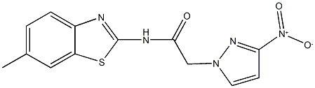 2-{3-nitro-1H-pyrazol-1-yl}-N-(6-methyl-1,3-benzothiazol-2-yl)acetamide Struktur